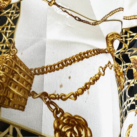 Vgt  Christian Dior 100% Silk Chiffon Scarf  34"  Ivery God  Chain Black (33 - Picture 9 of 14